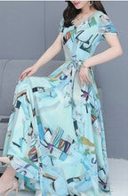 Load image into Gallery viewer, Sky Blue Graphic Printed Long Maxi Dress