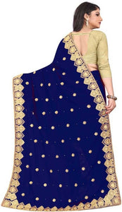Attractive Georgette Embroidered Saree with Blouse piece