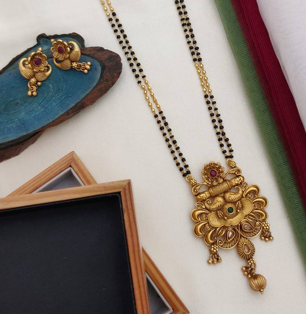 copper gold plated Mangalsutra with earring for women