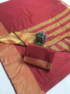Elegant Cotton Silk Zari Weaving Border Saree With Blouse Piece