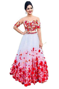 Designer Red and White Colour Net Lehenga choli For Women