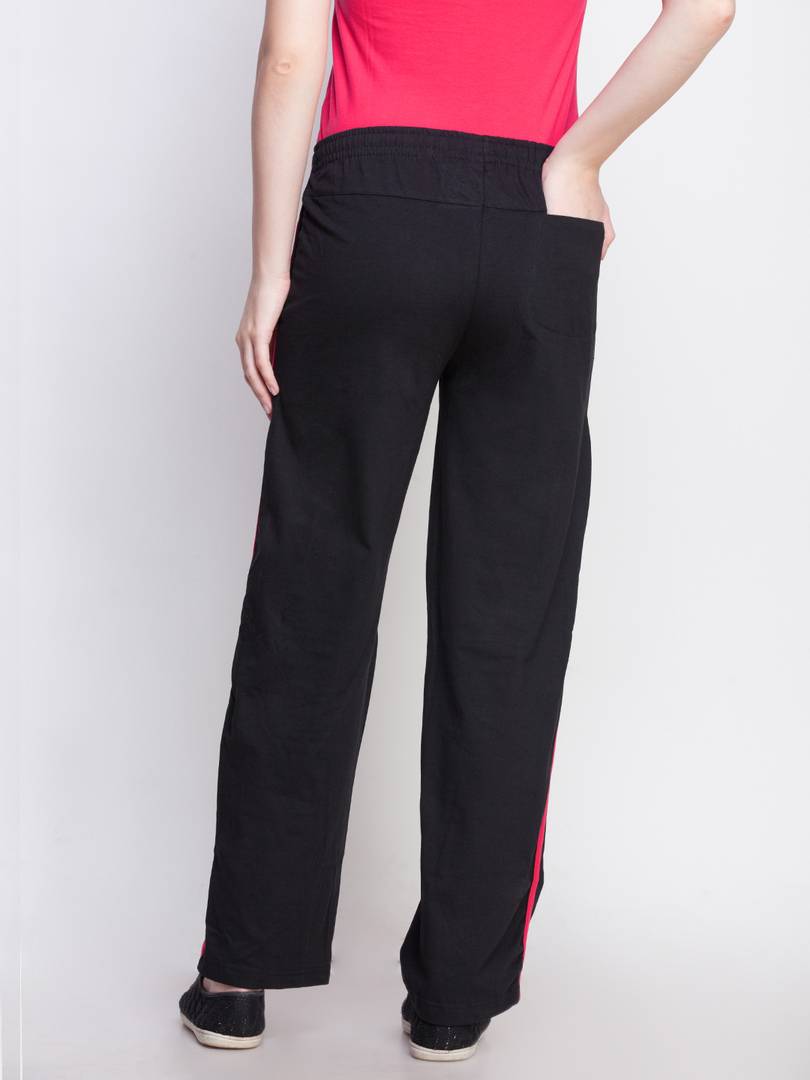 Elegant Black Cotton Self Pattern Track Pant For Women