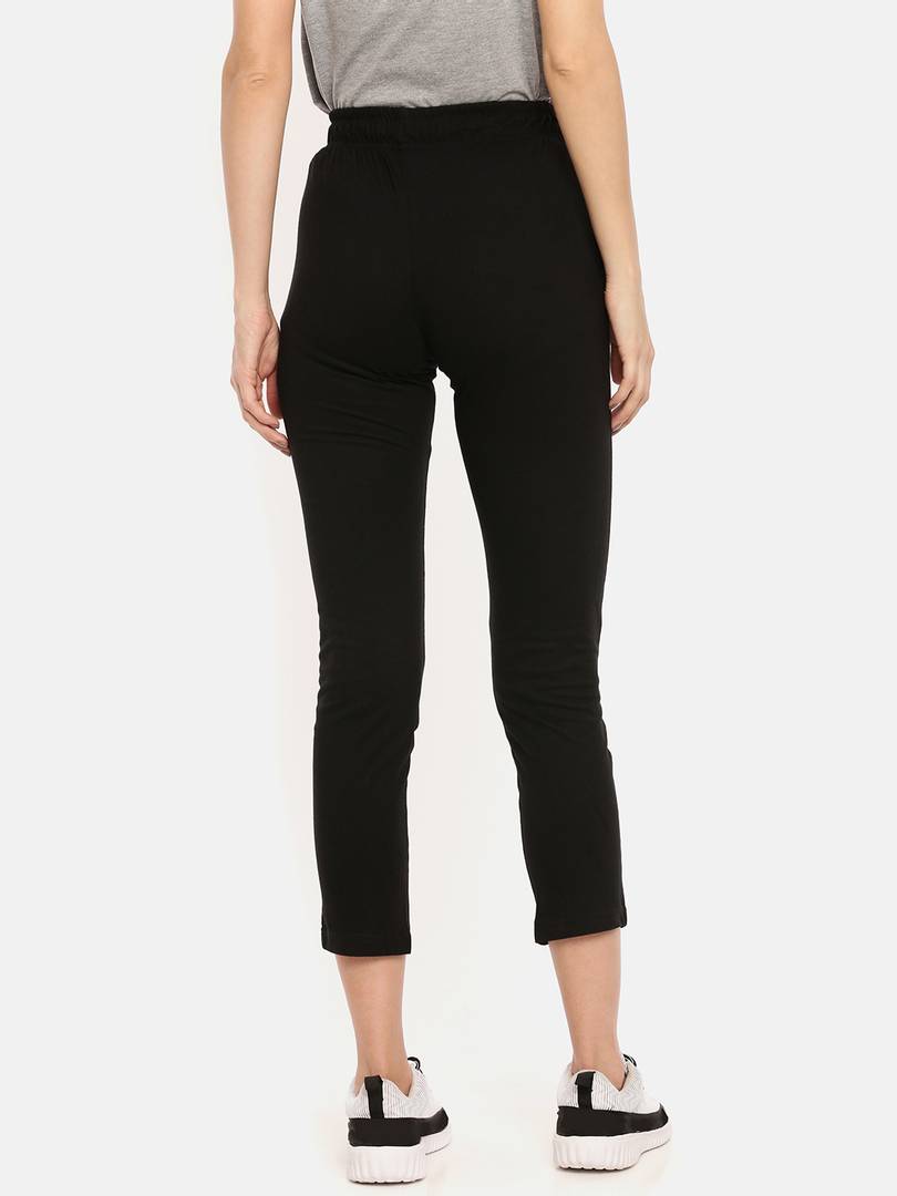 Elegant Black Cotton Self Pattern Track Pant For Women