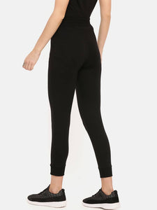 Elegant Black Cotton Self Pattern Track Pant For Women