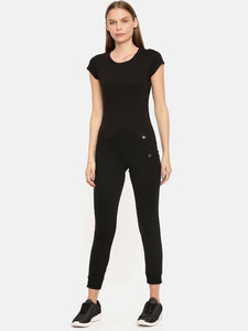 Elegant Black Cotton Self Pattern Track Pant For Women