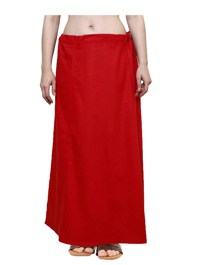 Elegant Red Cotton Solid Saree Inskirt Petticoats For Women