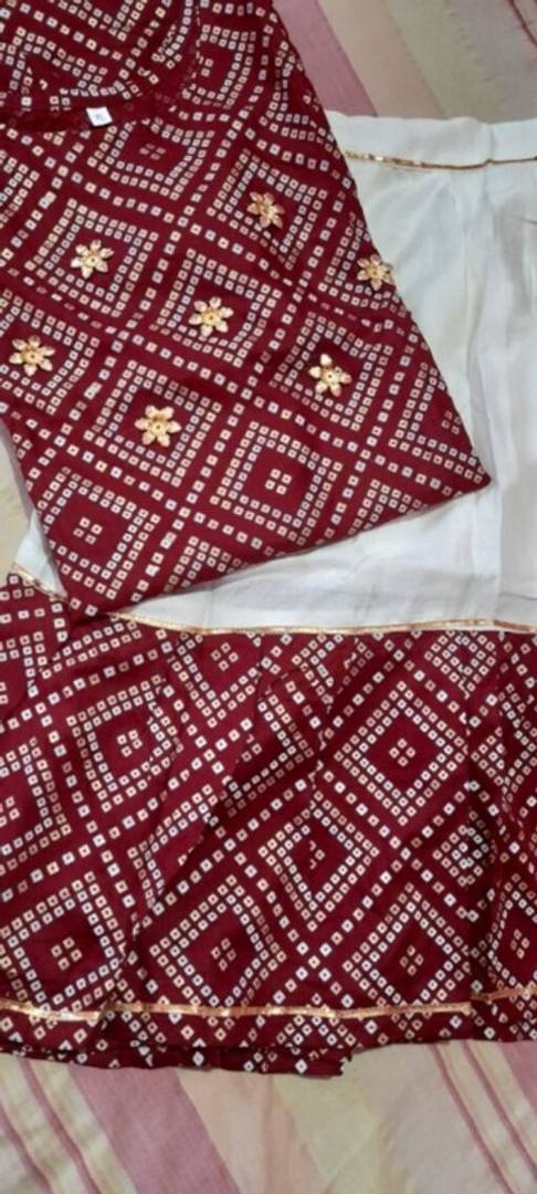 Stylish Rayon Printed Round Neck 3/4 Sleeves Kurta With Sharara Set For Women