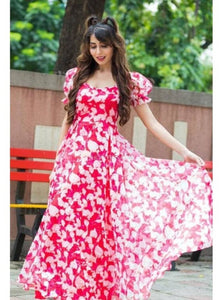 Stylish Faux Georgette 60 Grams Digital Printed Gown For Women