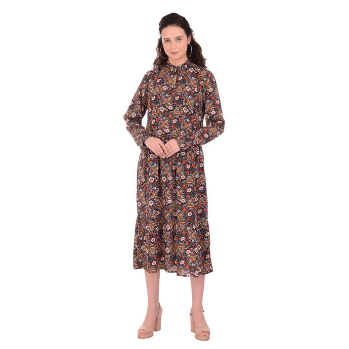 Multicolor Floral Print Round Neck Dress