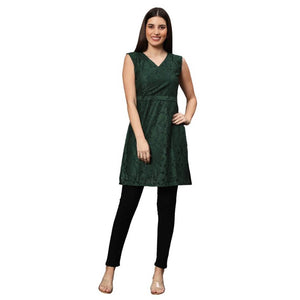 sleeve less net green  dress