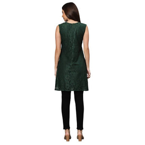 sleeve less net green  dress