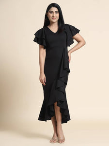 solid bodycon black dress