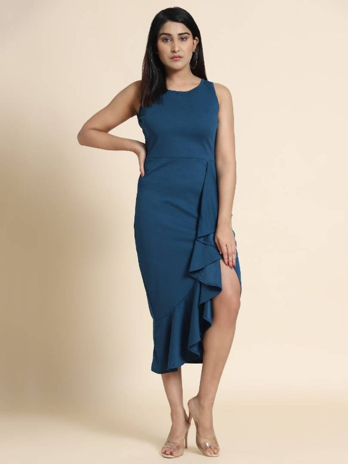 solid bodycon airforce blue dress