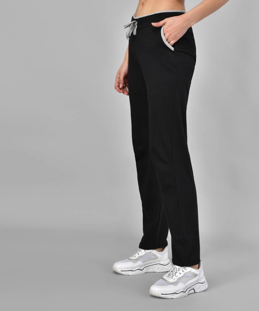 Stylish Cotton Blend Black Solid Track Pant For Women
