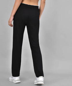 Stylish Cotton Blend Black Solid Track Pant For Women