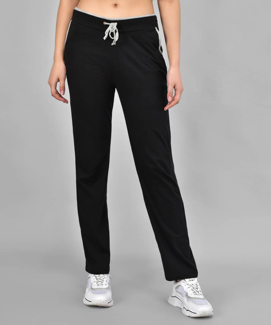 Stylish Cotton Blend Black Solid Track Pant For Women