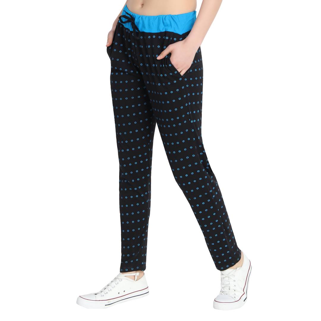 Stylish Cotton Black Printed Track Pant For Women