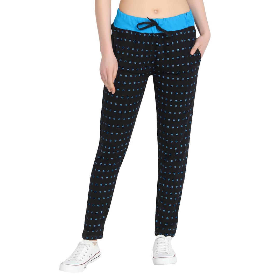 Stylish Cotton Black Printed Track Pant For Women
