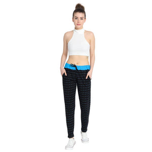 Stylish Cotton Black Printed Track Pant For Women