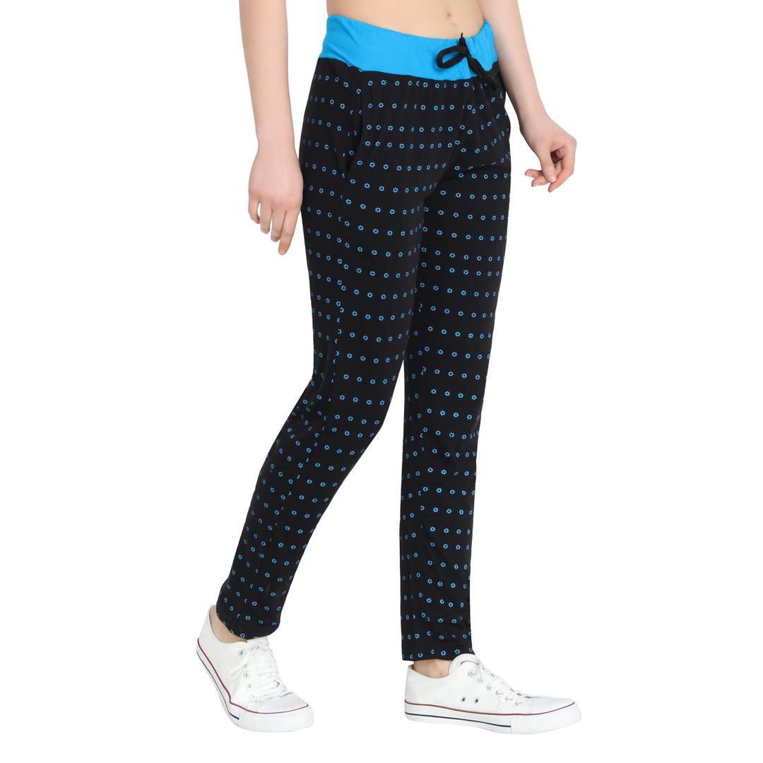 Stylish Cotton Black Printed Track Pant For Women