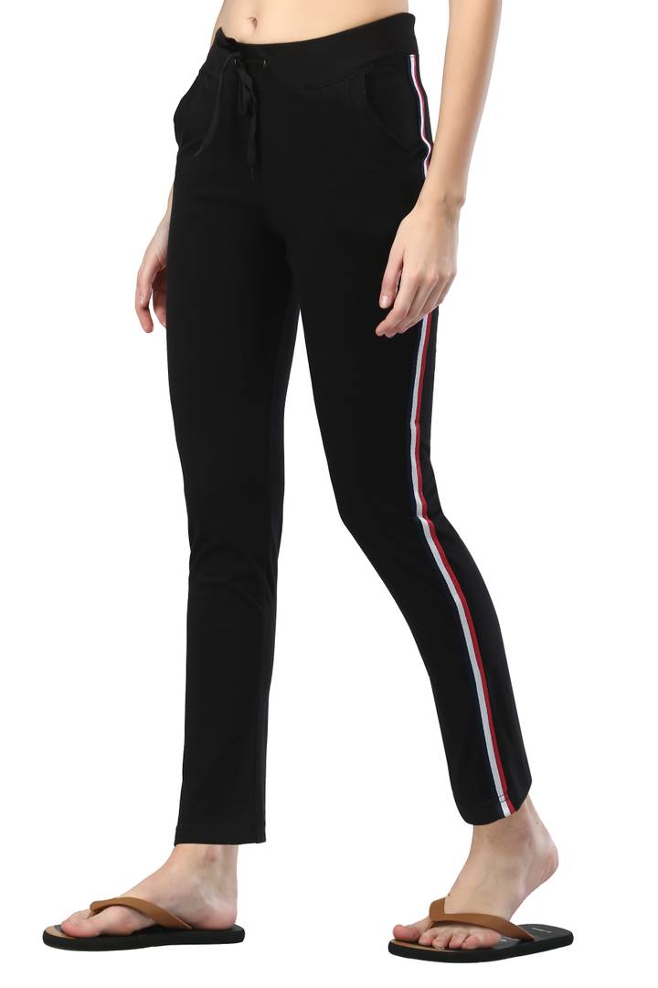 Stylish Cotton Black Striped Track Pant For Women