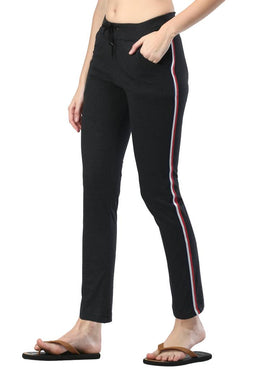 Stylish Cotton Black Striped Track Pant For Women
