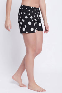 Clovia Cotton Black Polka Dot Printed Boxer Short For Women