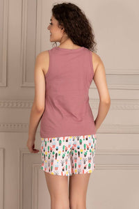 Clovia Cotton Printed Top With Printed Shorts Set