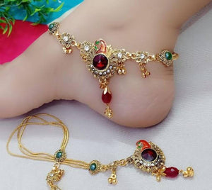 Stylish Alloy Golden American Diamond Anklet For Women