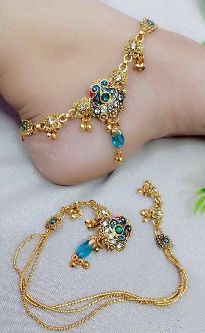Stylish Alloy Golden American Diamond Anklet For Women