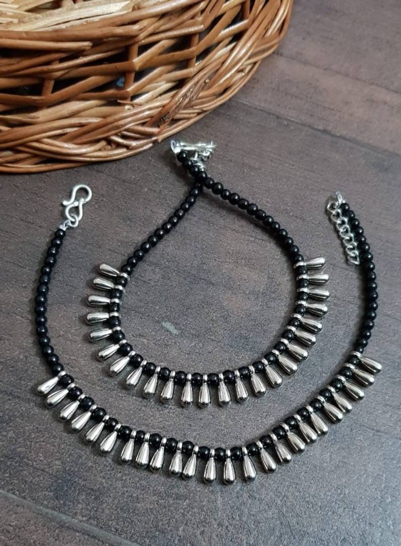 Long Charm Oxidized Handmade Anklets