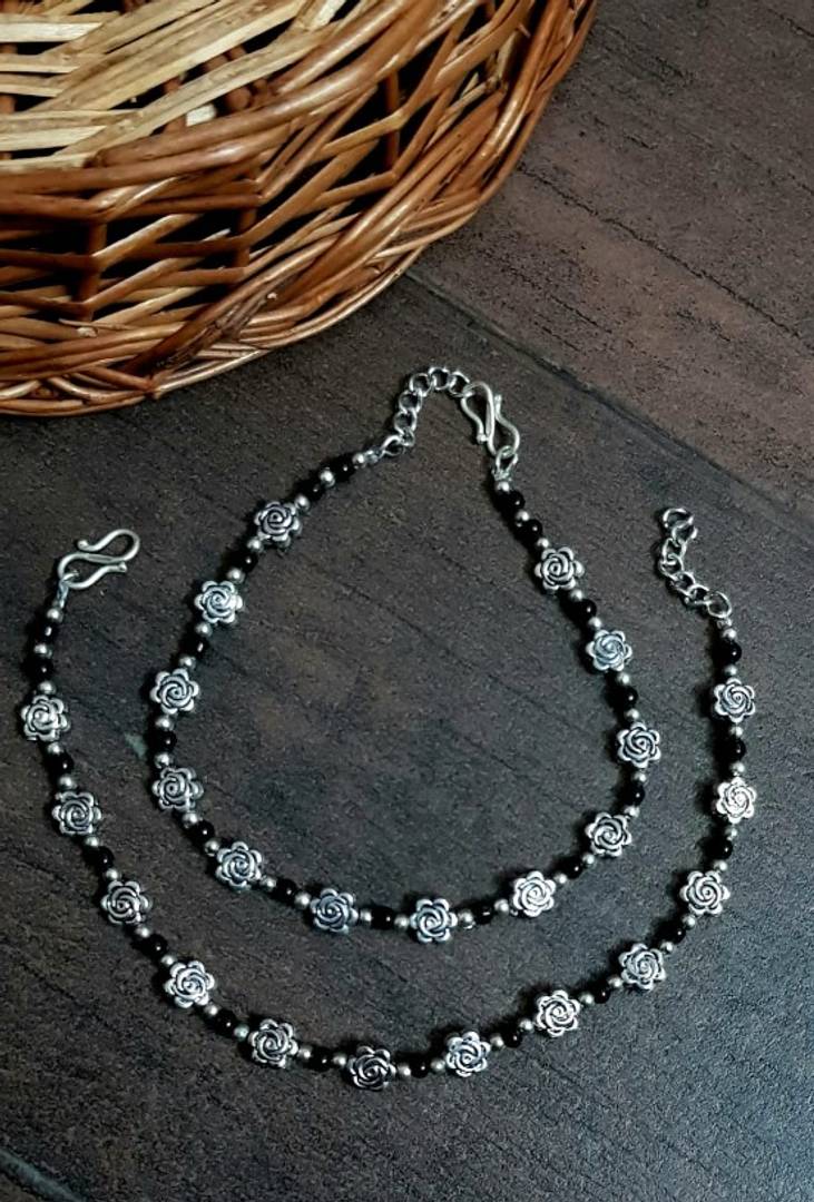 Rosy Oxidized Handmade Anklets