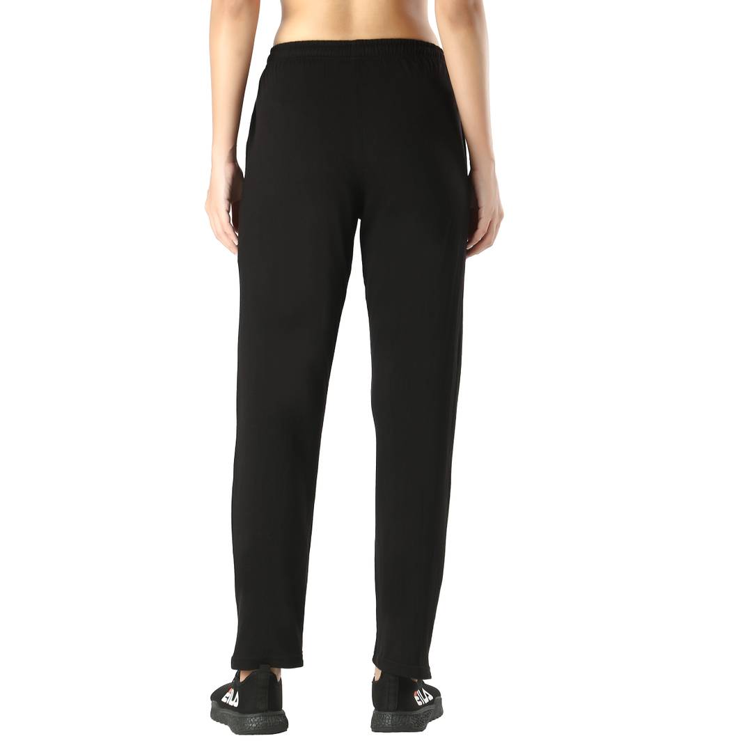 Stylish Black Cotton Solid Track Pant For Women
