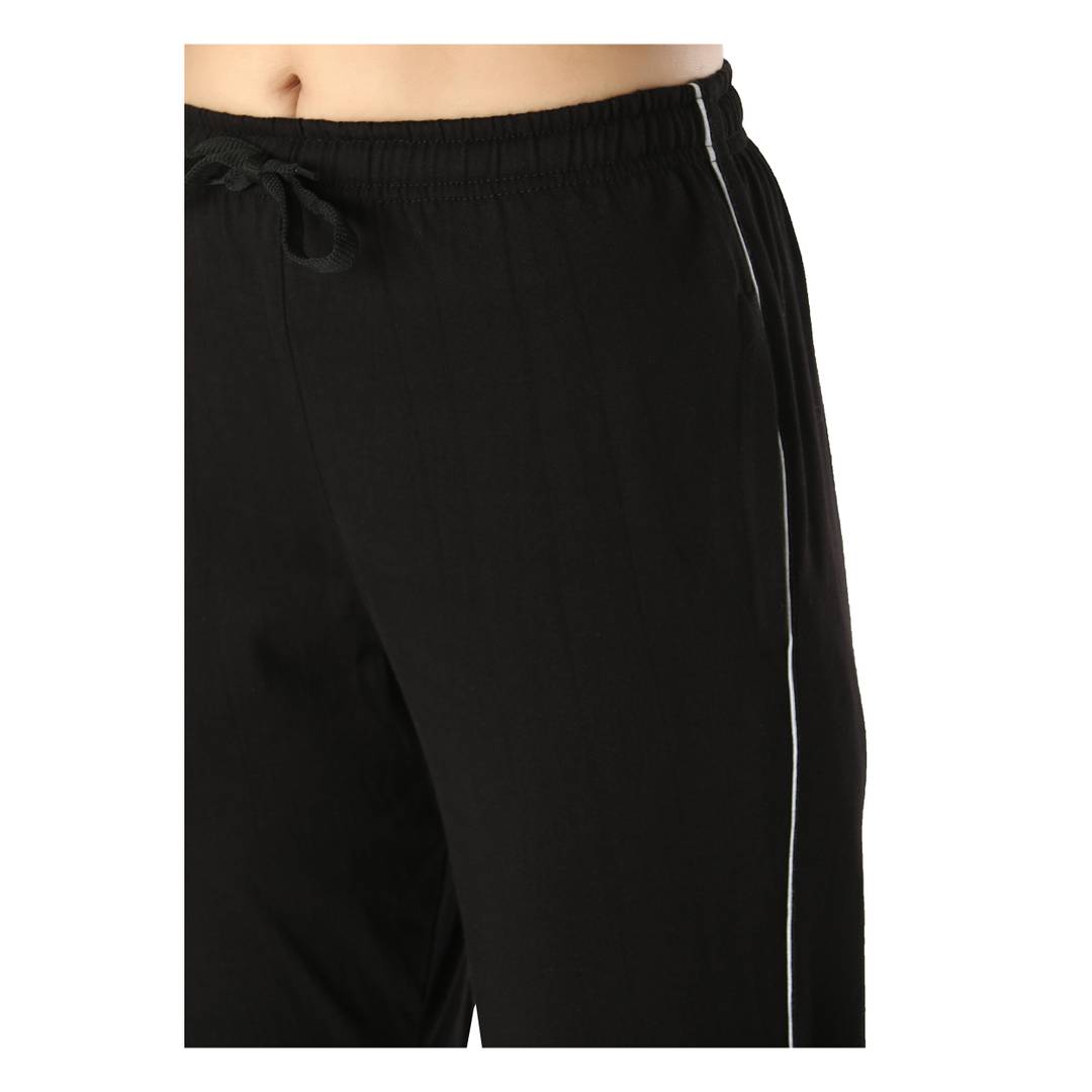Stylish Black Cotton Solid Track Pant For Women
