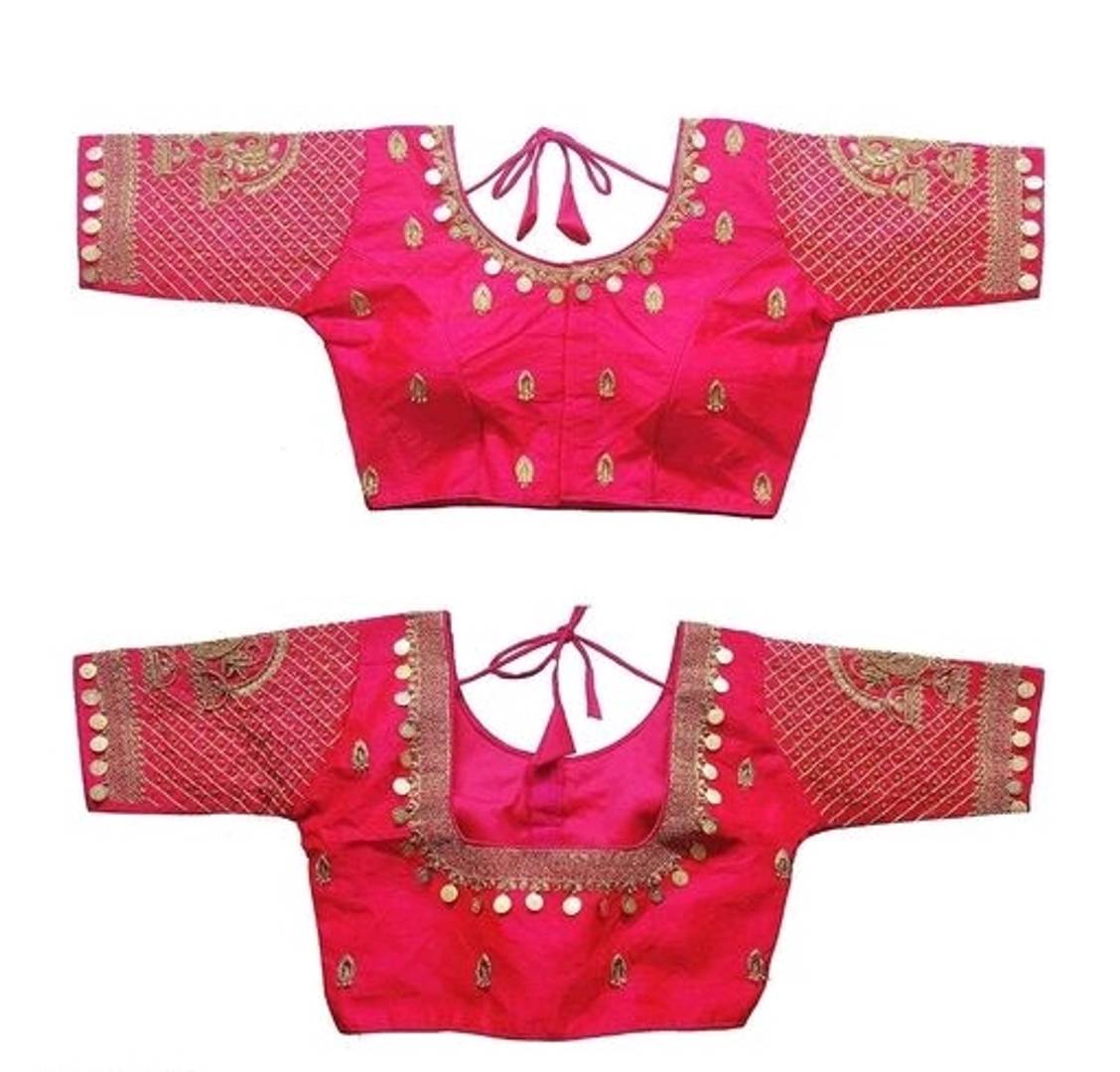 Stylish Art Silk Embellished Short Sleeves Blouse For Women