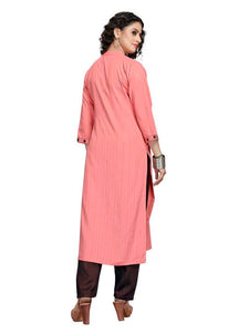 Reliable Pink Cotton Linen Embroidered Kurta With Pant Set For Women
