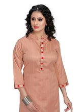 Load image into Gallery viewer, Reliable Khaki Cotton Linen Embroidered Kurta With Pant Set For Women