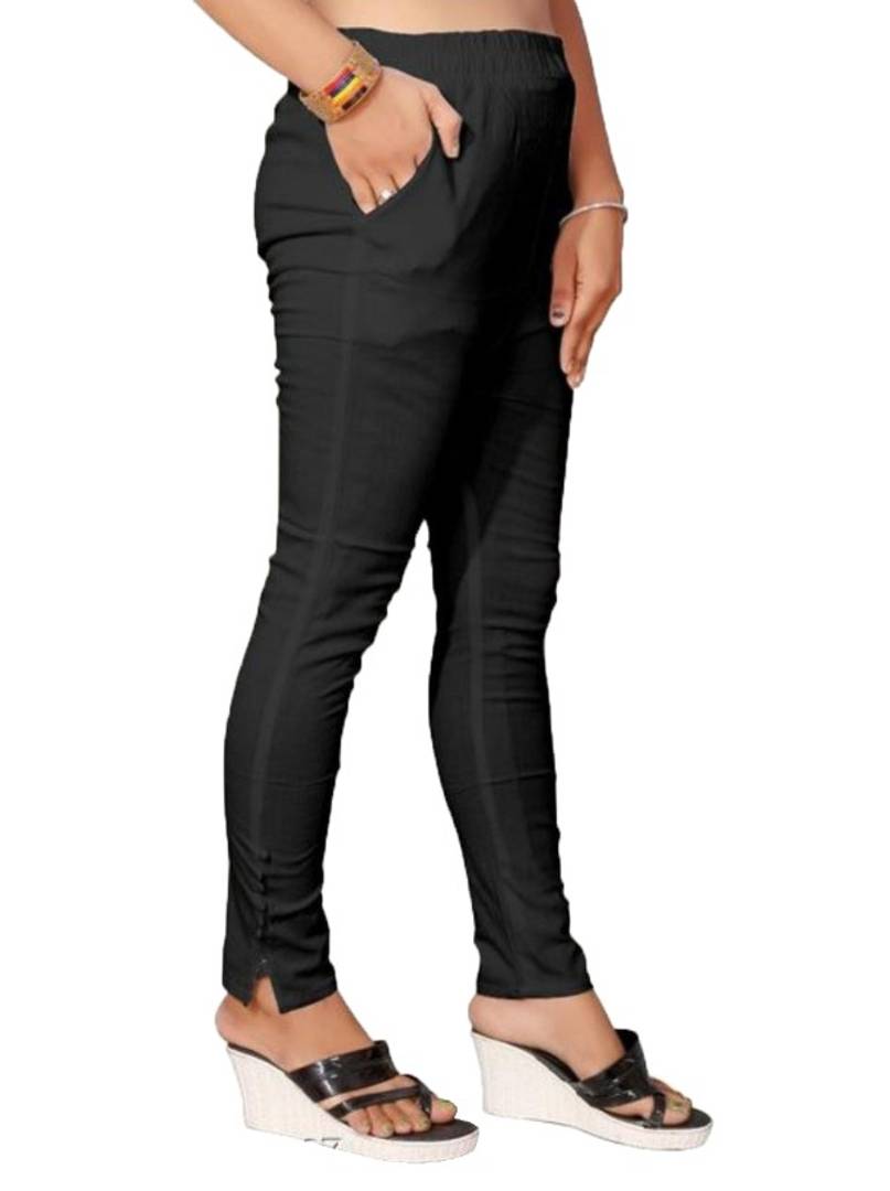 Stylish Cotton Slub Black Solid Ethnic Pant For Women