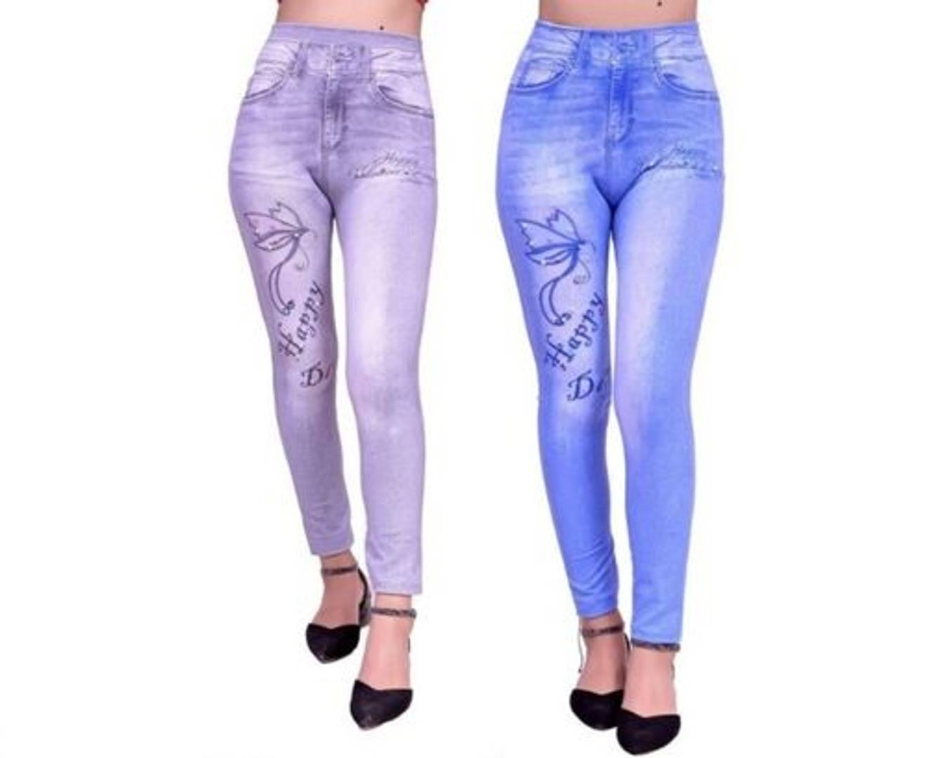 Stylish Cotton Blend Self Design Jeggings For Women- 2 Pieces