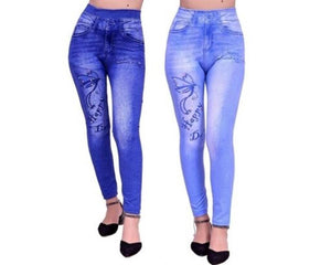 Stylish Cotton Blend Self Design Jeggings For Women- 2 Pieces