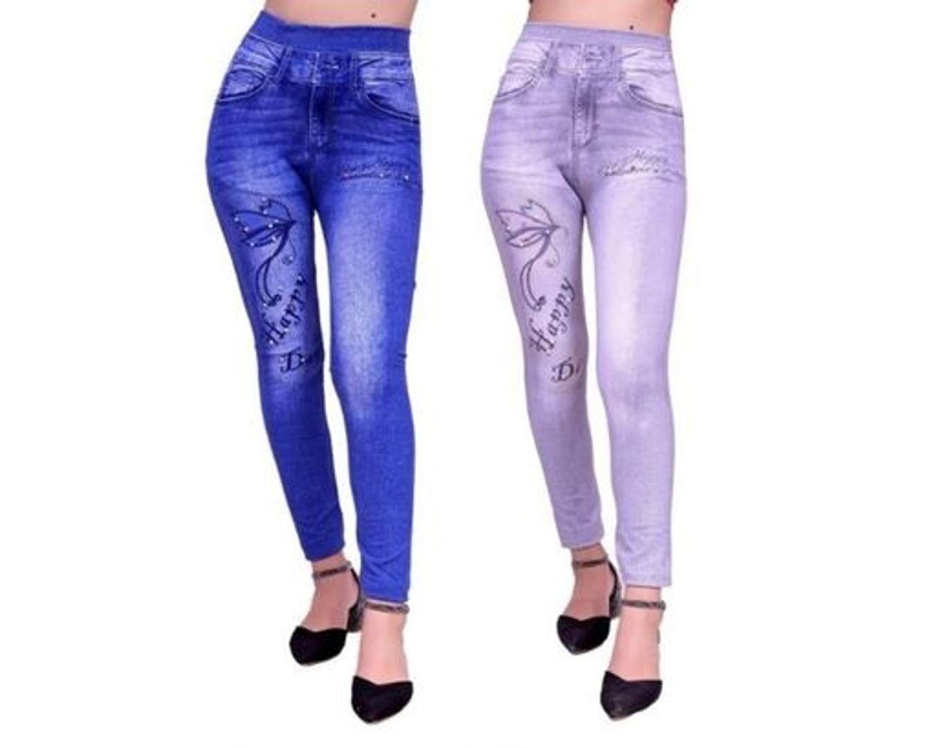 Stylish Cotton Blend Self Design Jeggings For Women- 2 Pieces