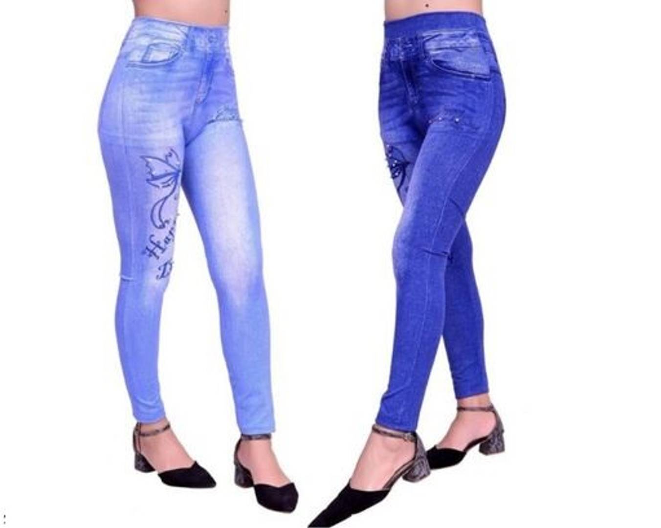 Stylish Cotton Blend Self Design Jeggings For Women- 2 Pieces