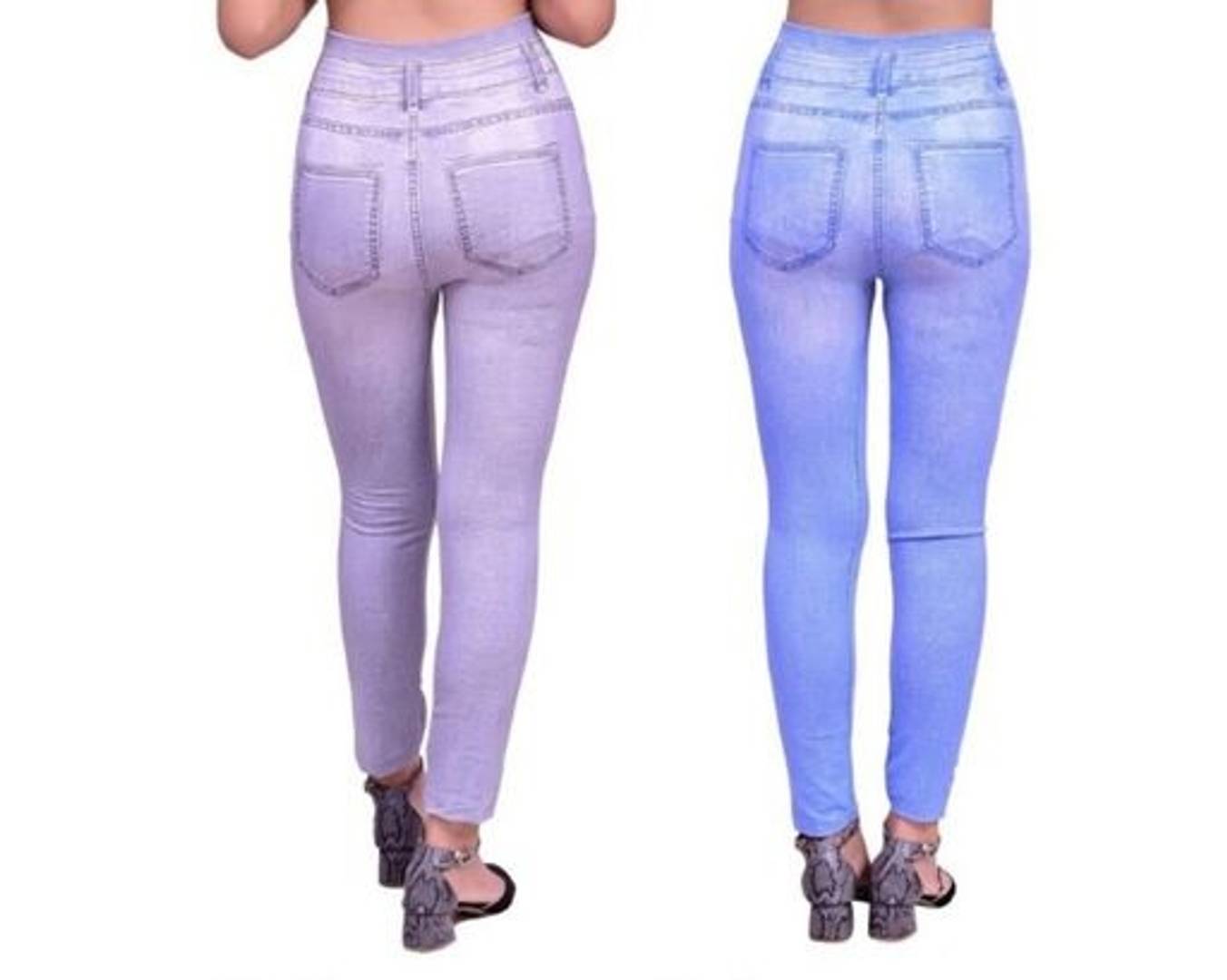 Stylish Cotton Blend Self Design Jeggings For Women- 2 Pieces