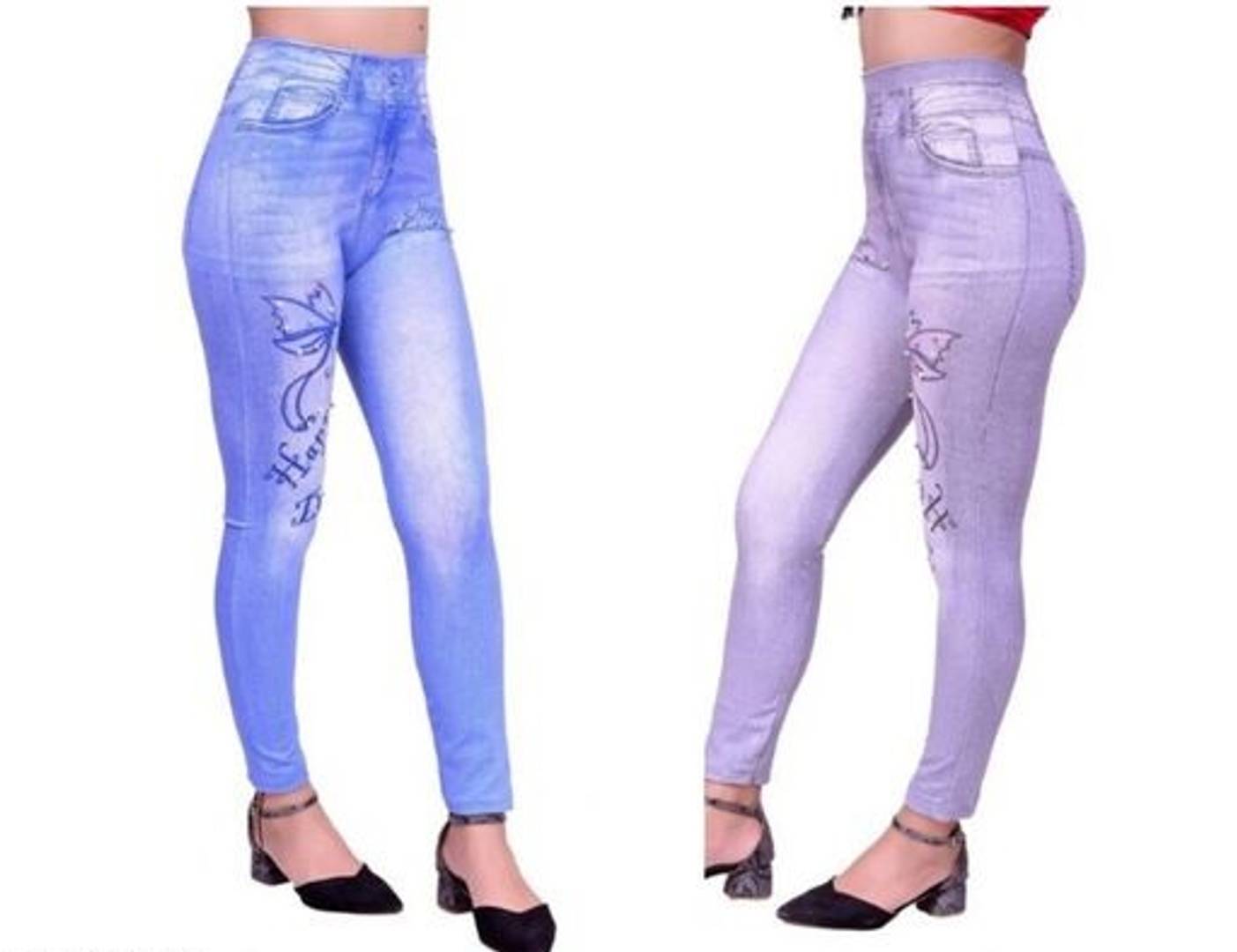 Stylish Cotton Blend Self Design Jeggings For Women- 2 Pieces