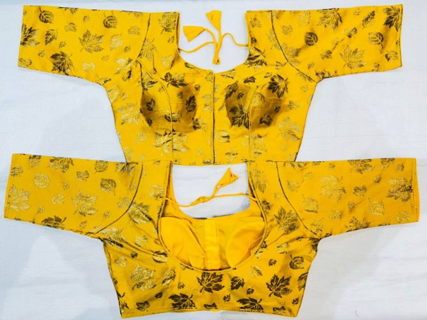 Stylish Yellow Brocade Printed Stitched Blouse For Women