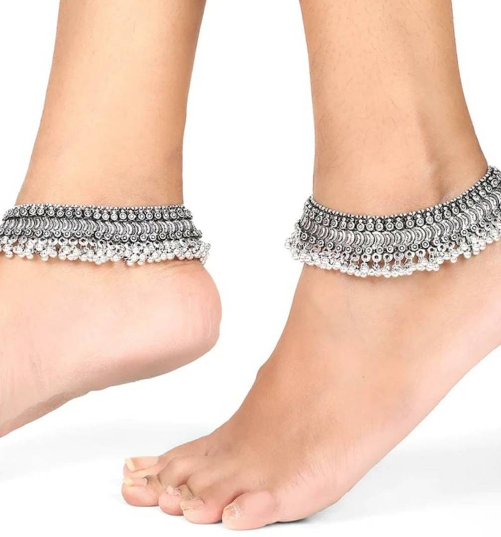 Oxidised Silver Plated German Silver Coin Anklet