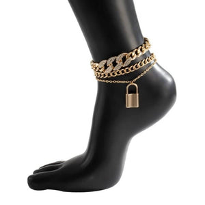 Crystal chain locket Multilayered Anklet set for women