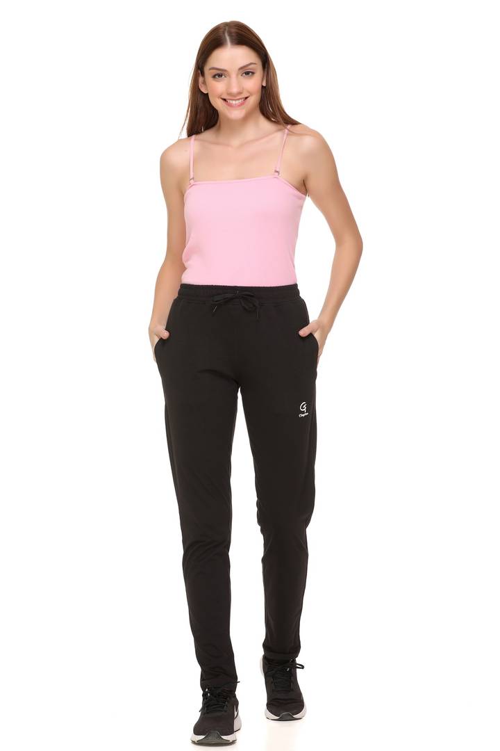 Stylish Black Cotton Solid Track Pant For Women