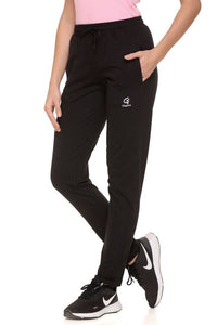 Stylish Black Cotton Solid Track Pant For Women