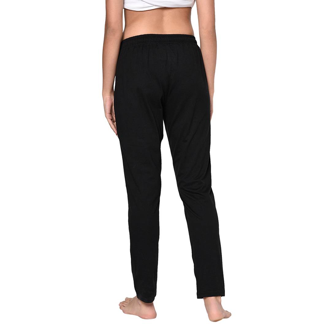 Stylish Black Cotton Solid Track Pant For Women